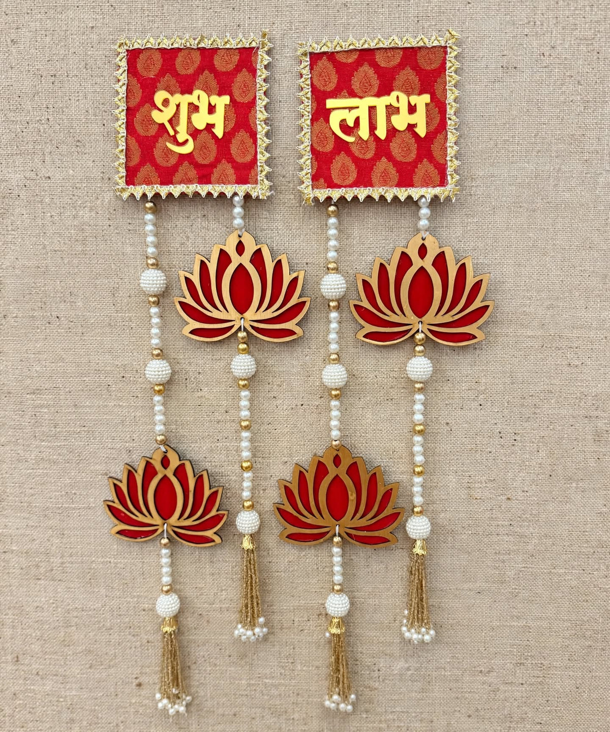Red Lotus Shubh Labh Pair Set of 2