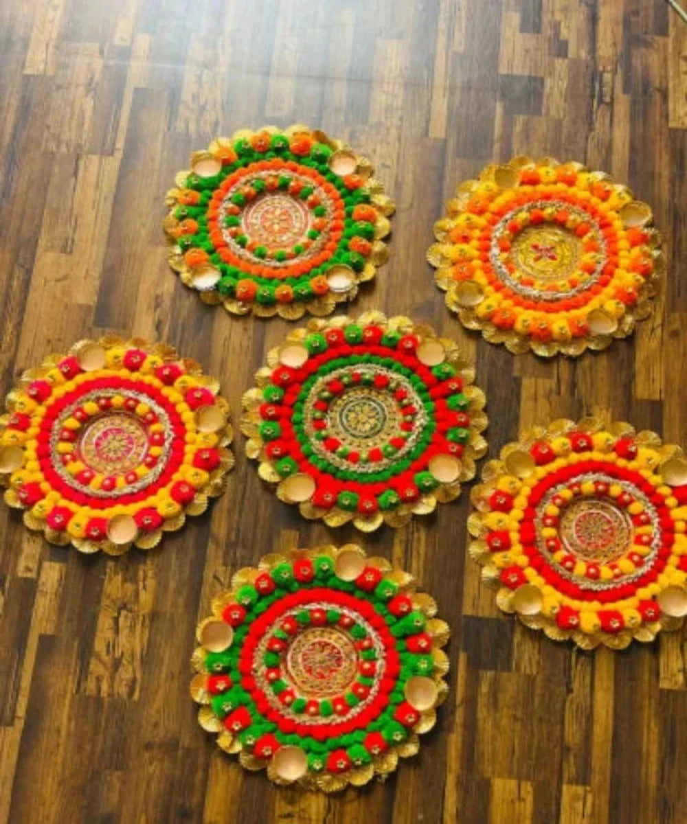 1 pc Rangoli Mat with Tea Light Set