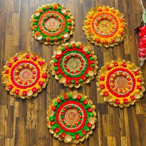 1 pc Rangoli Mat with Tea Light Set