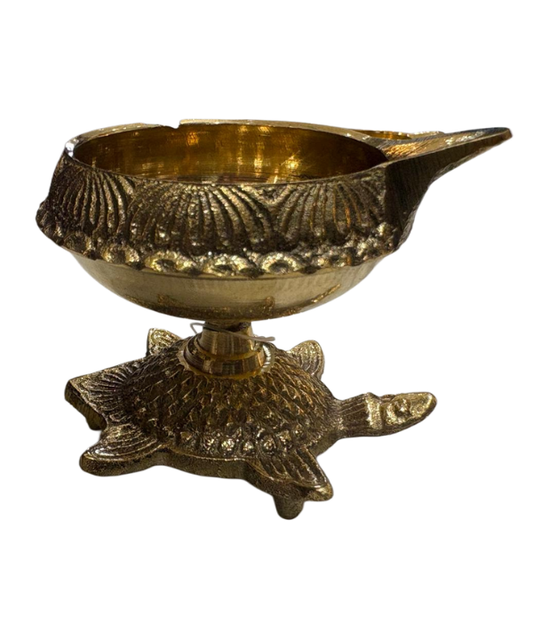Kuber Brass Diya with Turtle Base – Traditional Oil Lamp for Pooja