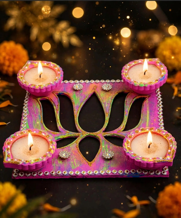 Lotus Rangoli Stencil With Wax Diya / RANGOLI DECORATION DIYA - (C109) 18x18 cm