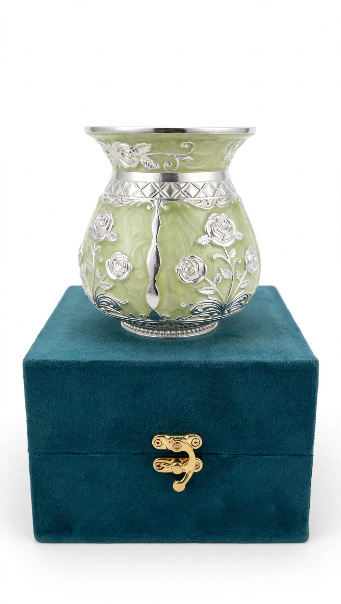 German Silver Green Meenakari Lota / Kalash with Velvet Box