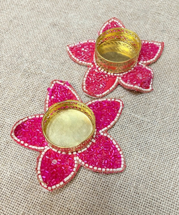 Flower Beaded Tealight Holder Pair
