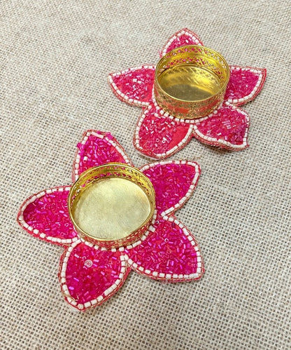 Flower Beaded Tealight Holder Pair