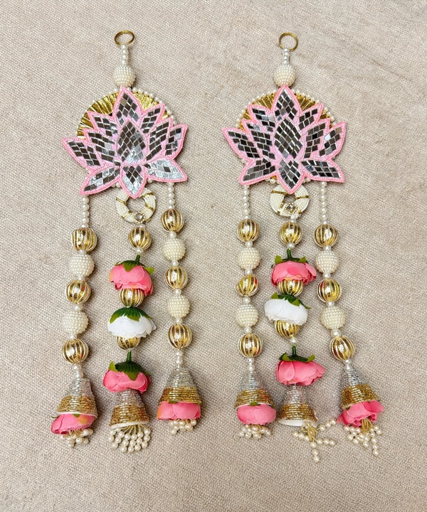 Pink Lotus Pearl Wall Hanging Pair