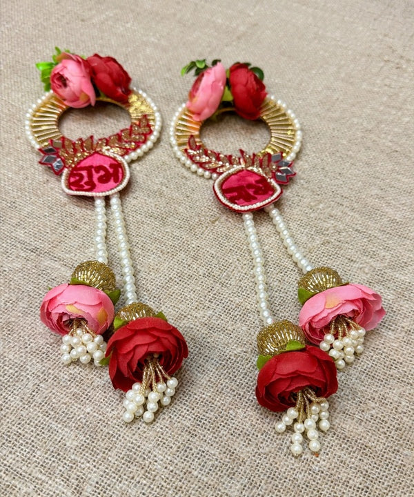 Pink Red Rose Shubh Labh Wall Hanging Pair