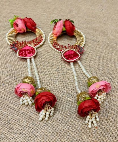 Pink Red Rose Shubh Labh Wall Hanging Pair