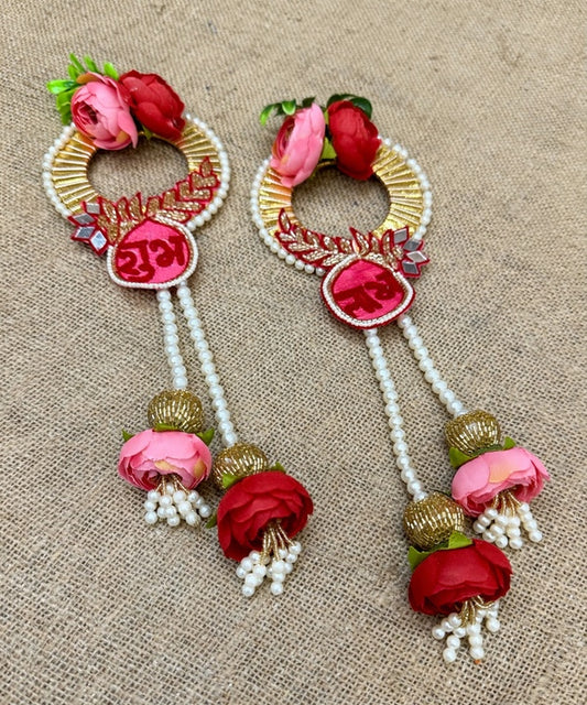 Pink Red Rose Shubh Labh Wall Hanging Pair