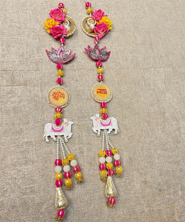 Pichwai Cow Shubh Labh Door Hanging Pair