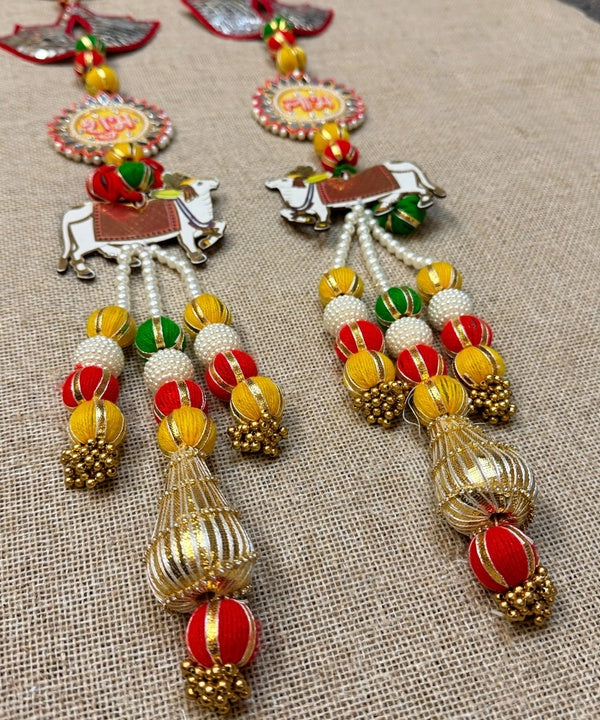 Pichwai Cow Shubh Labh Door Hanging Pair