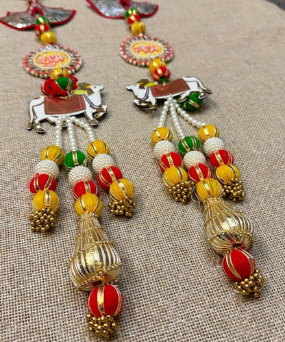 Pichwai Cow Shubh Labh Door Hanging Pair