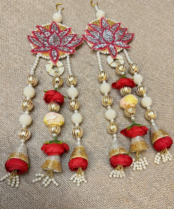 Red Lotus Pearl Wall Hanging Pair