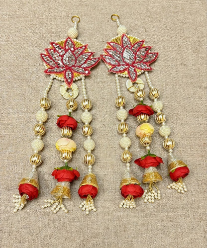 Red Lotus Pearl Wall Hanging Pair