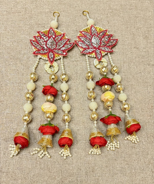 Red Lotus Pearl Wall Hanging Pair