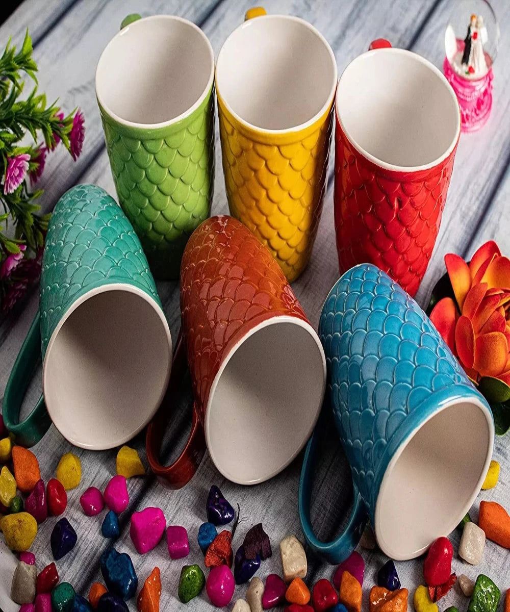 Multicolor Ceramic Coffe Cup Set of 6, Tea/Coffe Mug, Decorative Serving Cups