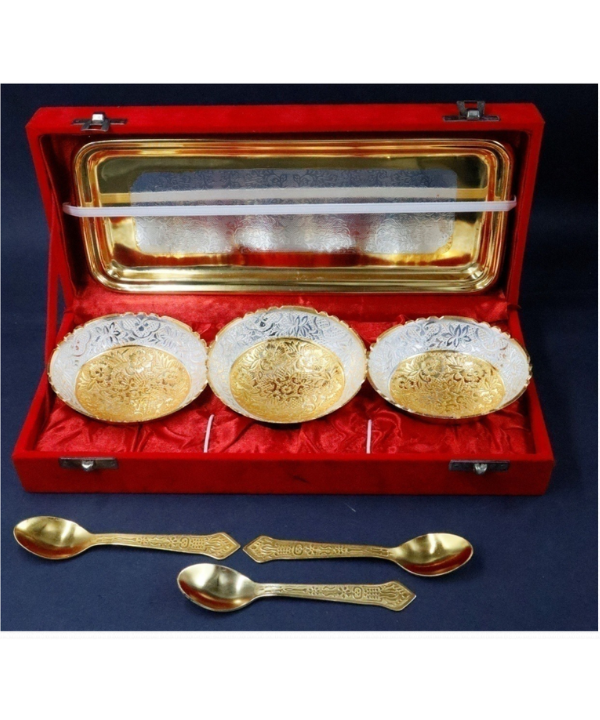Dry Fruit Bowl & Spoon Gift Set | Set of 3 Bowls with 3 Spoons in Velvet Gift Box