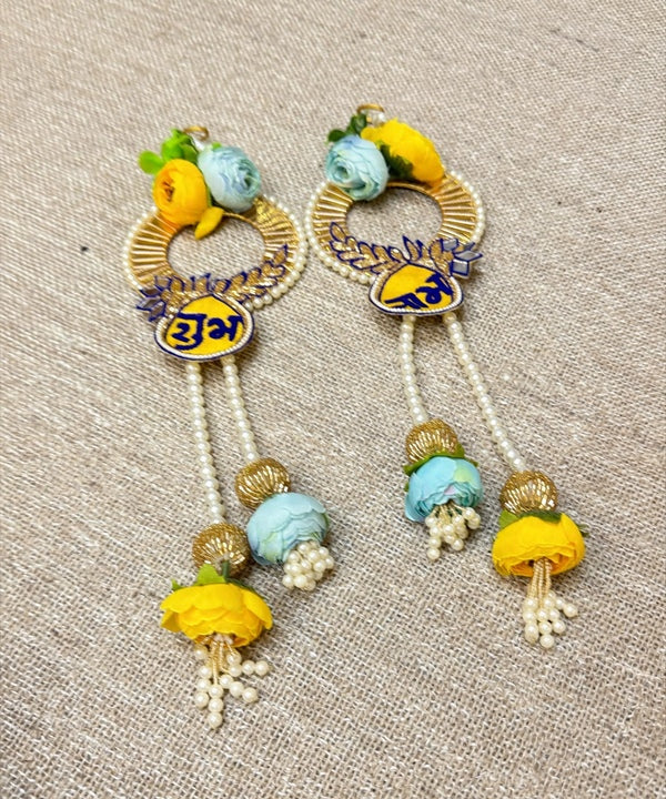 Yellow Blue Rose Shubh Labh Wall Hanging Pair