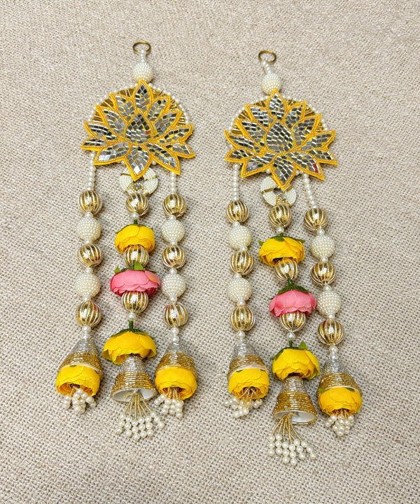 Yellow Lotus Pearl Wall Hanging Pair