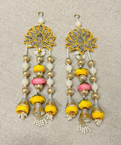 Yellow Lotus Pearl Wall Hanging Pair