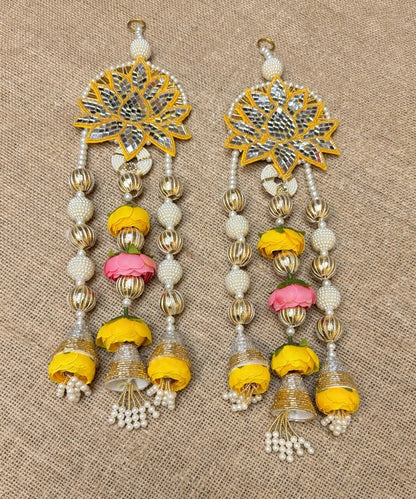 Yellow Lotus Pearl Wall Hanging Pair